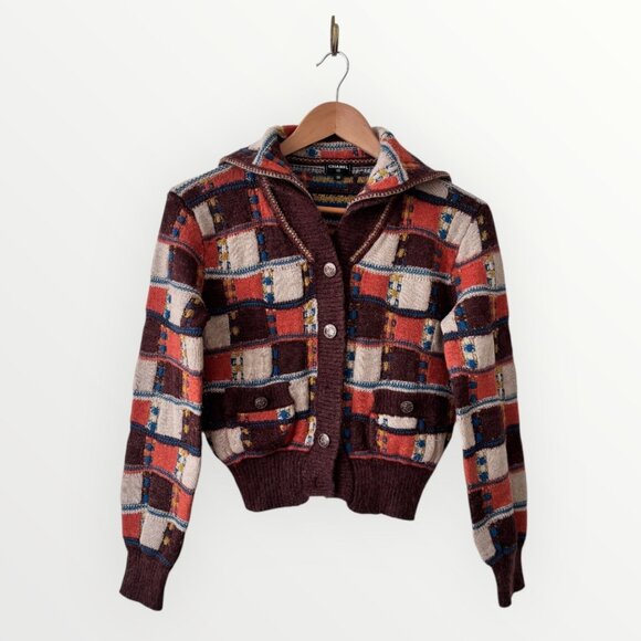 CHANEL Sweaters - CHANEL Brown Multi Check Cashmere Blend Cardigan